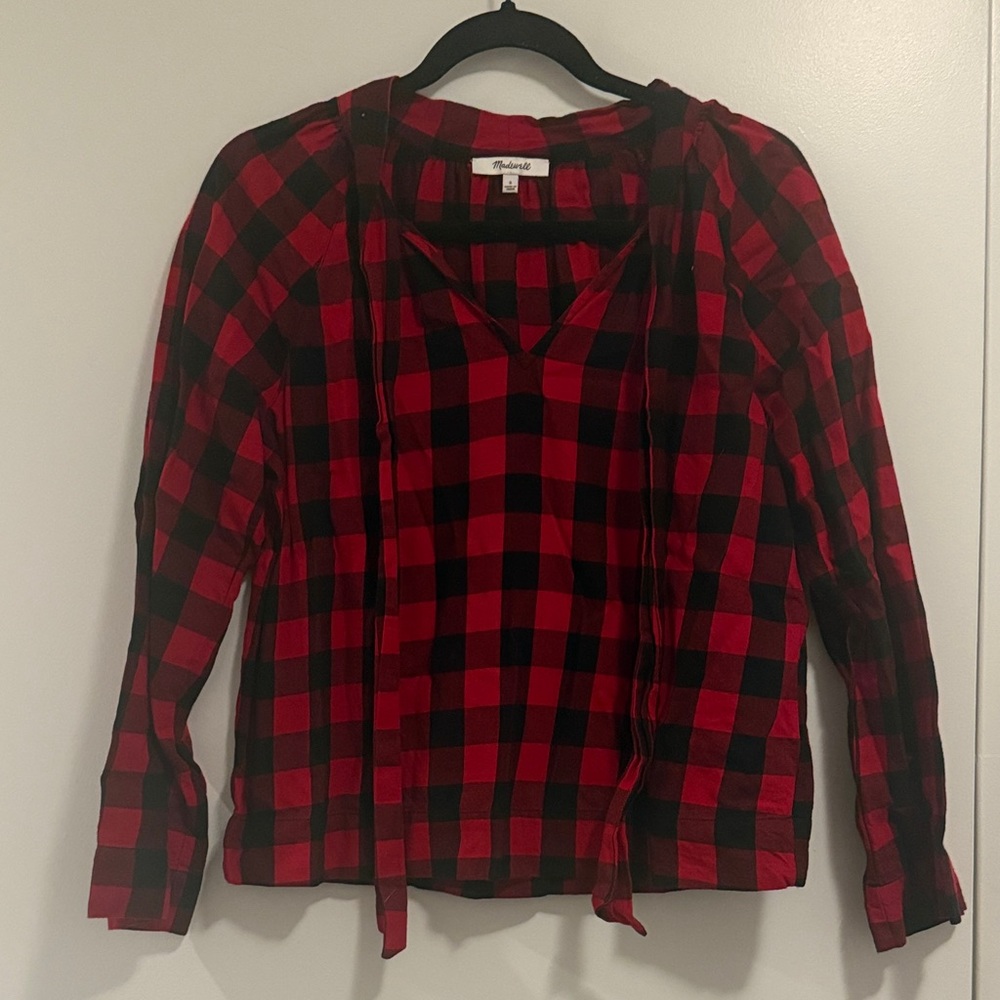 Madewell Red and Black Plaid Blouse